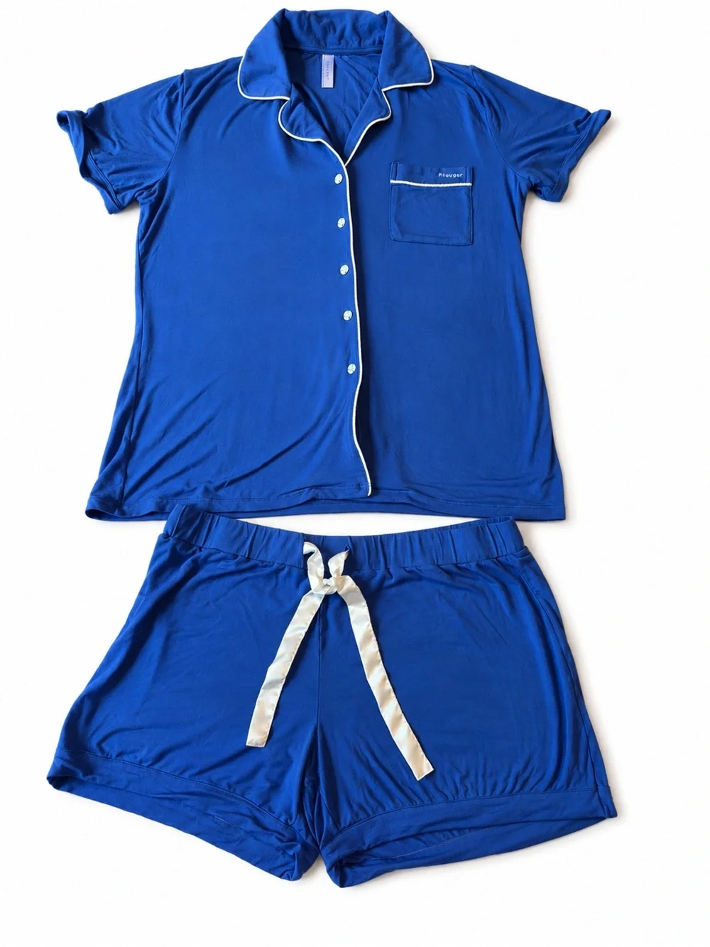 Ekouaer Women’s Short Sleeve Piped Pajama Set in Royal Blue